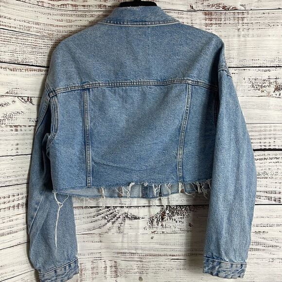 Garage Jeans jacket Womens Sz S Petite Denim Blue light Raw Hem Cotton Cowgirl - Picture 5 of 9